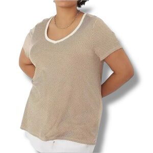 NWT LANE BRYANT Modern Short Sleeve V-Neck Stripe Tee Size - Beige/Tan 18/20